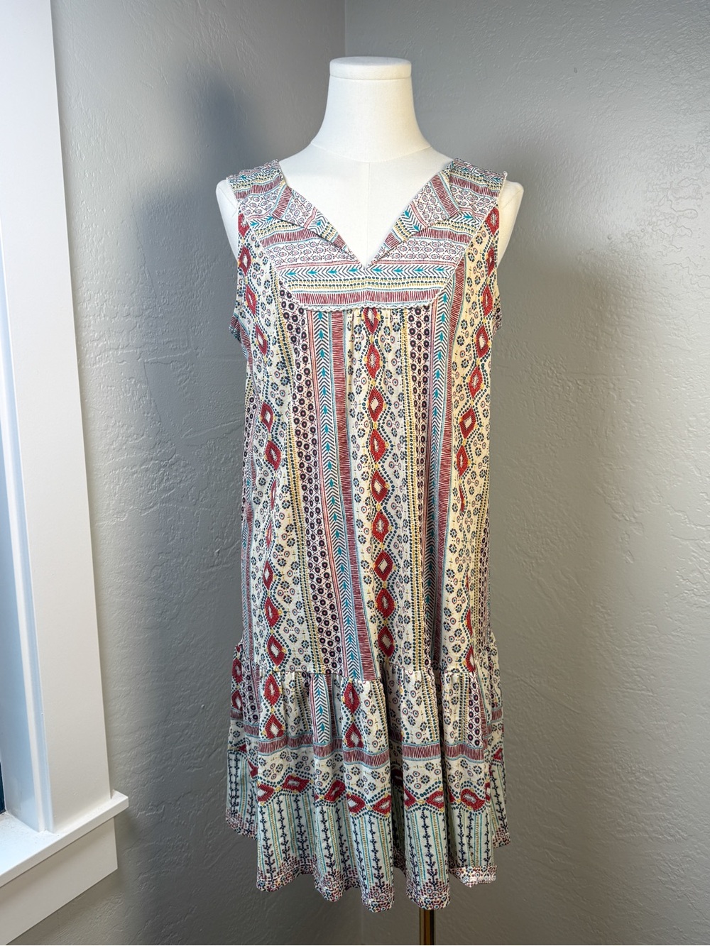 Style & Co Boho Tribal Geometric Printed Sleeveless Swing Dress Size S